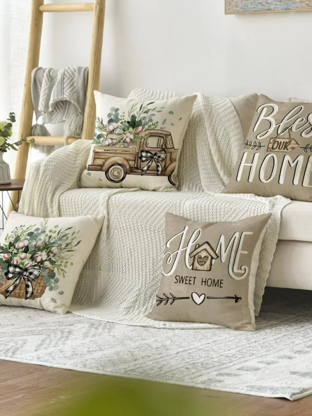 4 Pillow Covers Farmhouse Theme Home Sweet‎ Home 18x18 NEW